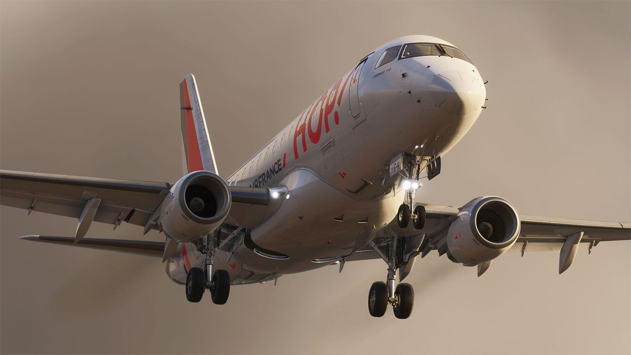 A flight simulation scene: Microsoft Flight Simulator FSS E-Jets