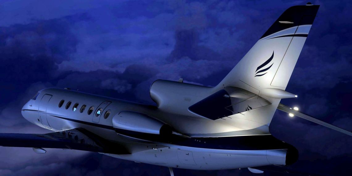 A flight simulation scene: Microsoft Flight Simulator Falcon F50