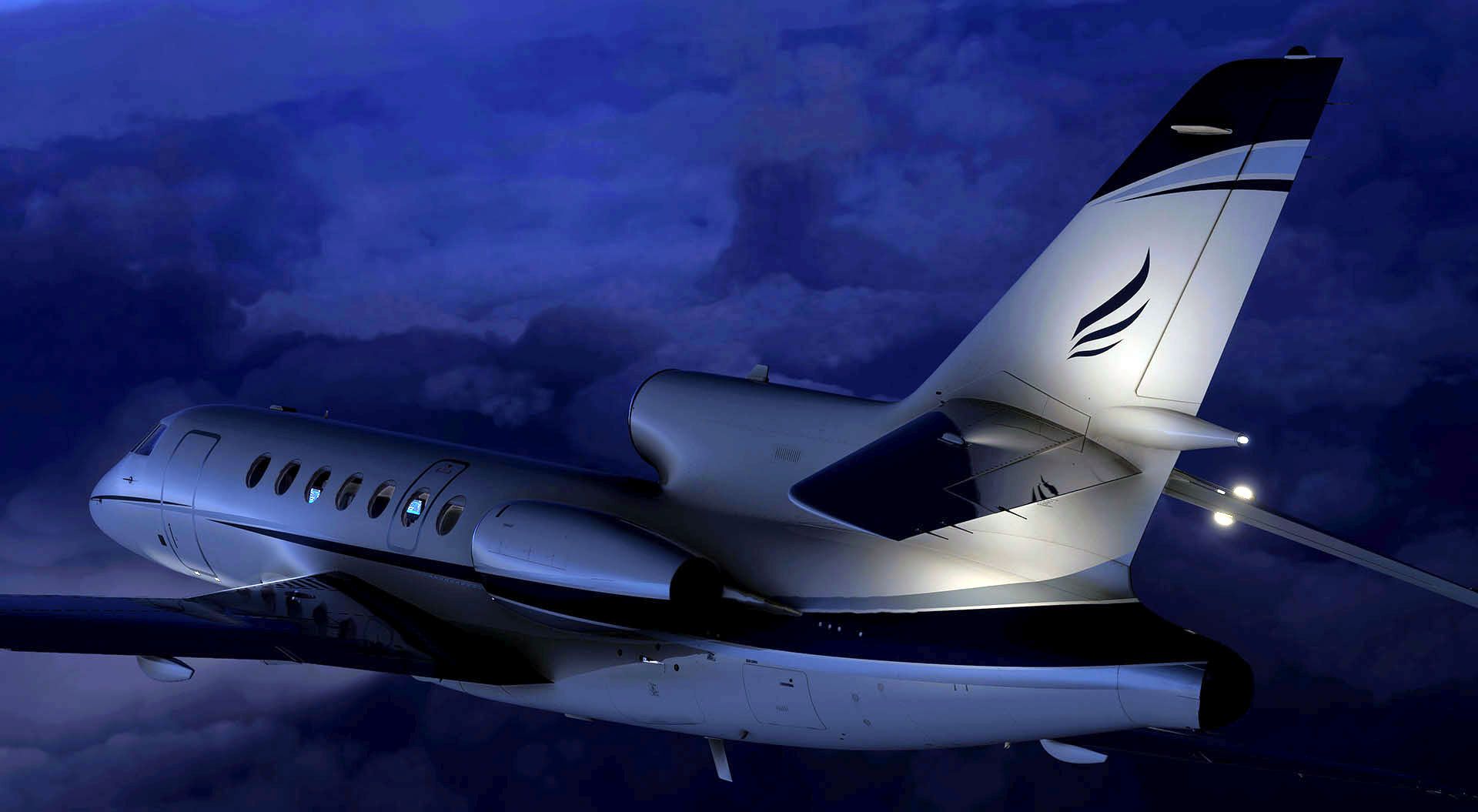 A flight simulation scene: Microsoft Flight Simulator Falcon F50