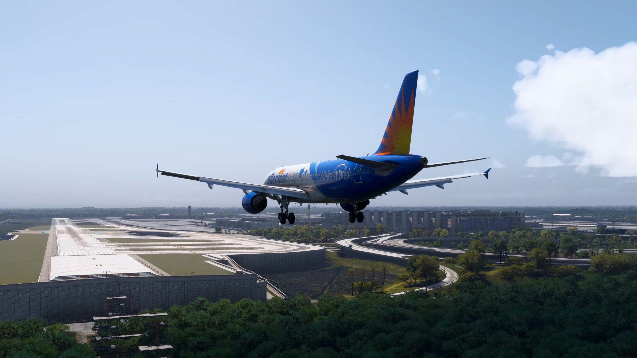 A flight simulation scene: Microsoft Flight Simulator 2024 - Allegiant landing at Fort Lauderdale
