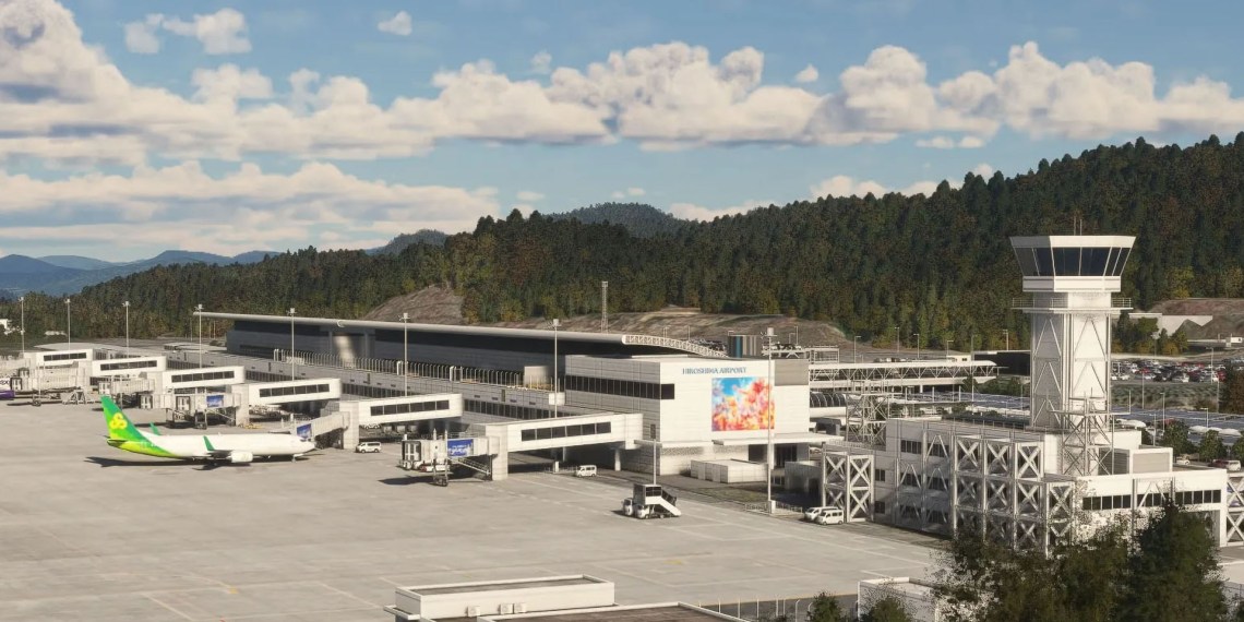 A flight simulation scene: Microsoft Flight Simulator Hiroshima