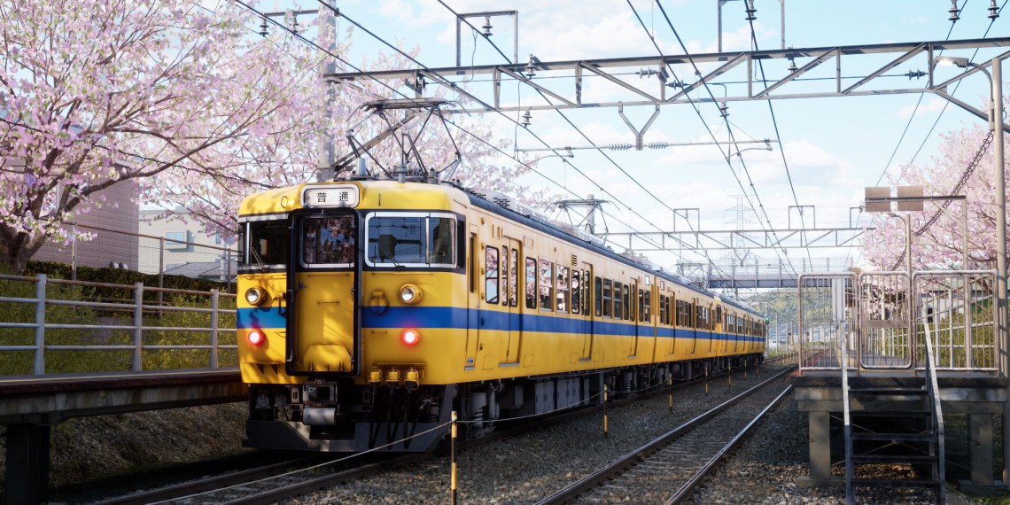 Running Train Screenshot With train and Sakura blossoms