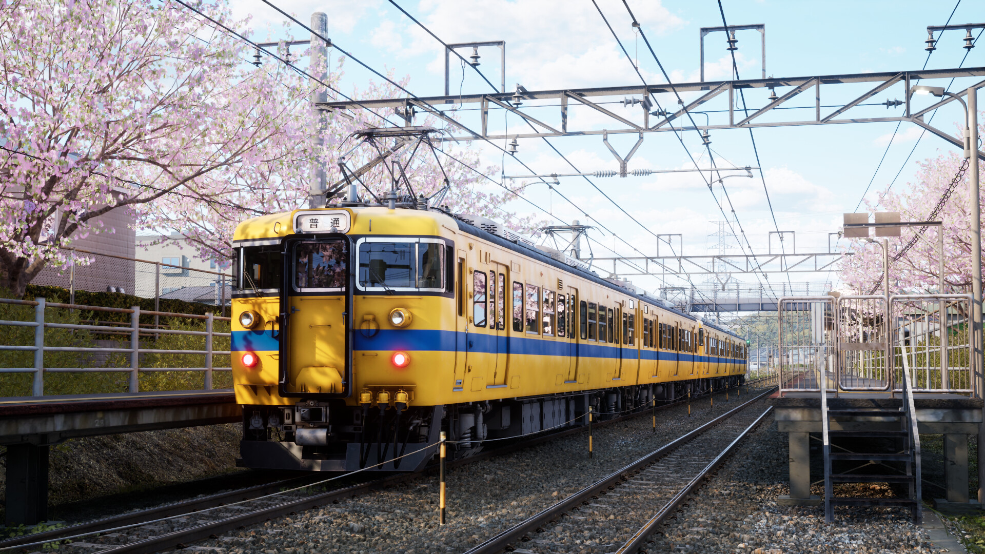 Running Train Screenshot With train and Sakura blossoms
