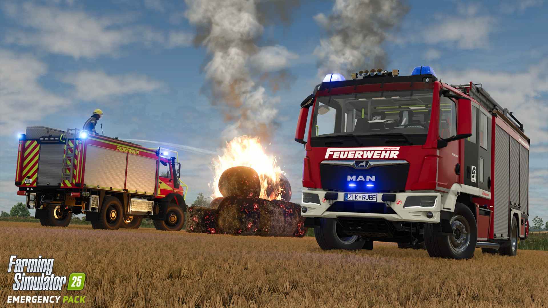 Farming Simulator 25 Emergency Pack hay bale fire