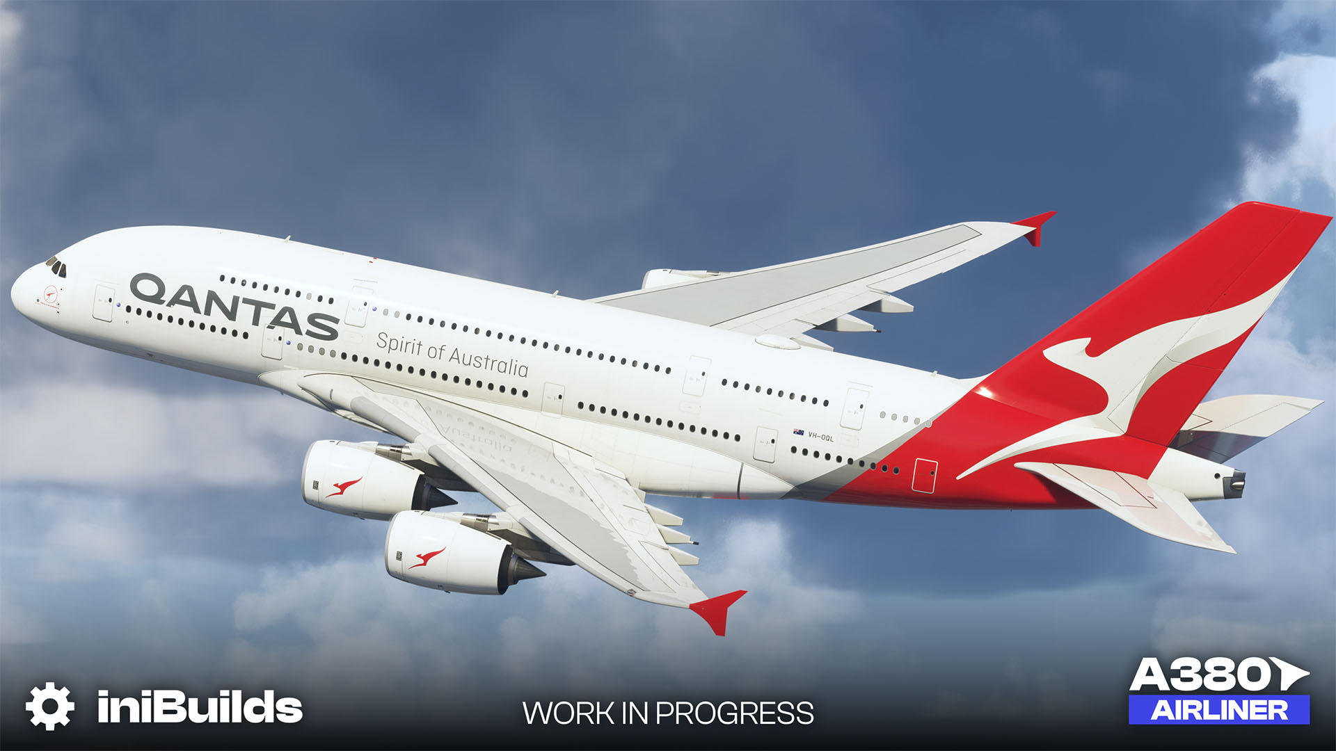 A flight simulation scene: Airbus A380 for Microsoft Flight Simulator 2024