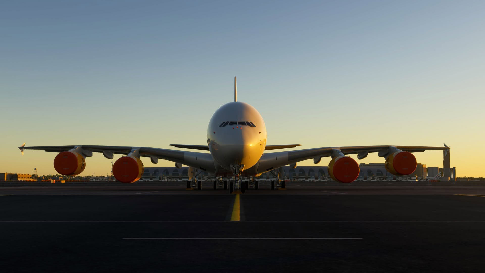 A flight simulation scene: Microsoft Flight Simulator 2024 Airbus A380 Screenshot