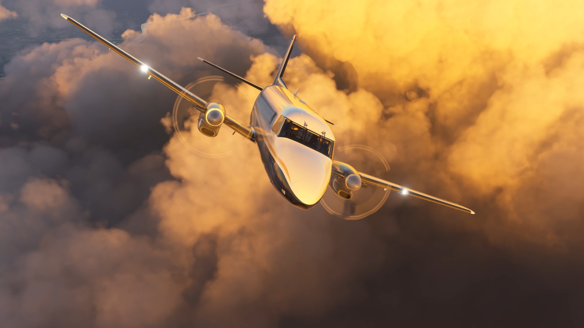 A flight simulation scene: Microsoft Flight Simulator 2024 Bandeirante