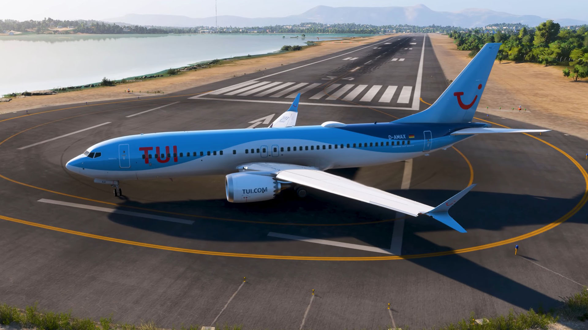 A flight simulation scene: Microsoft Flight Simulator 2024 Corfu