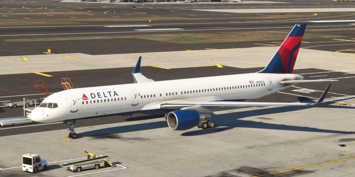 A flight simulation scene: Microsoft Flight Simulator 757