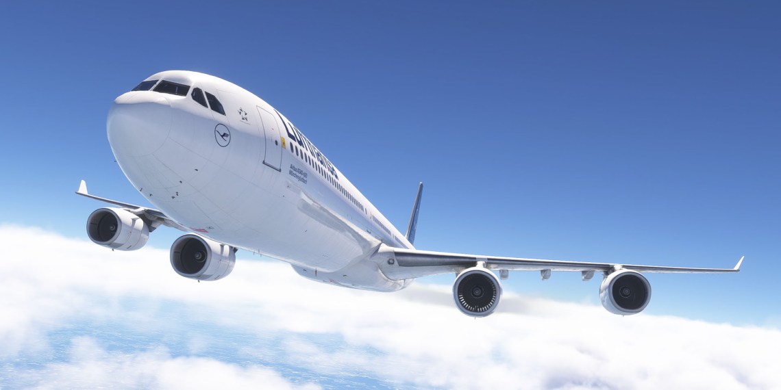 A flight simulation scene: Microsoft Flight Simulator A340