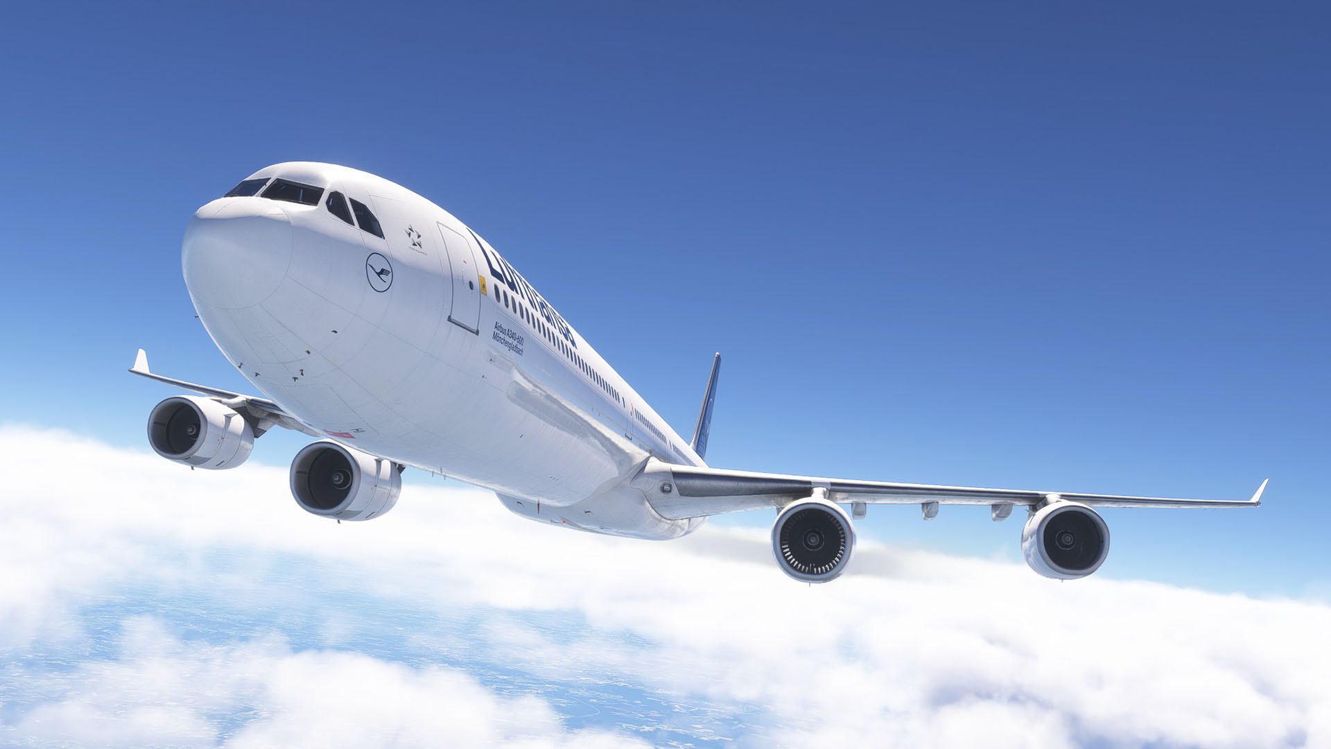 A flight simulation scene: Microsoft Flight Simulator A340