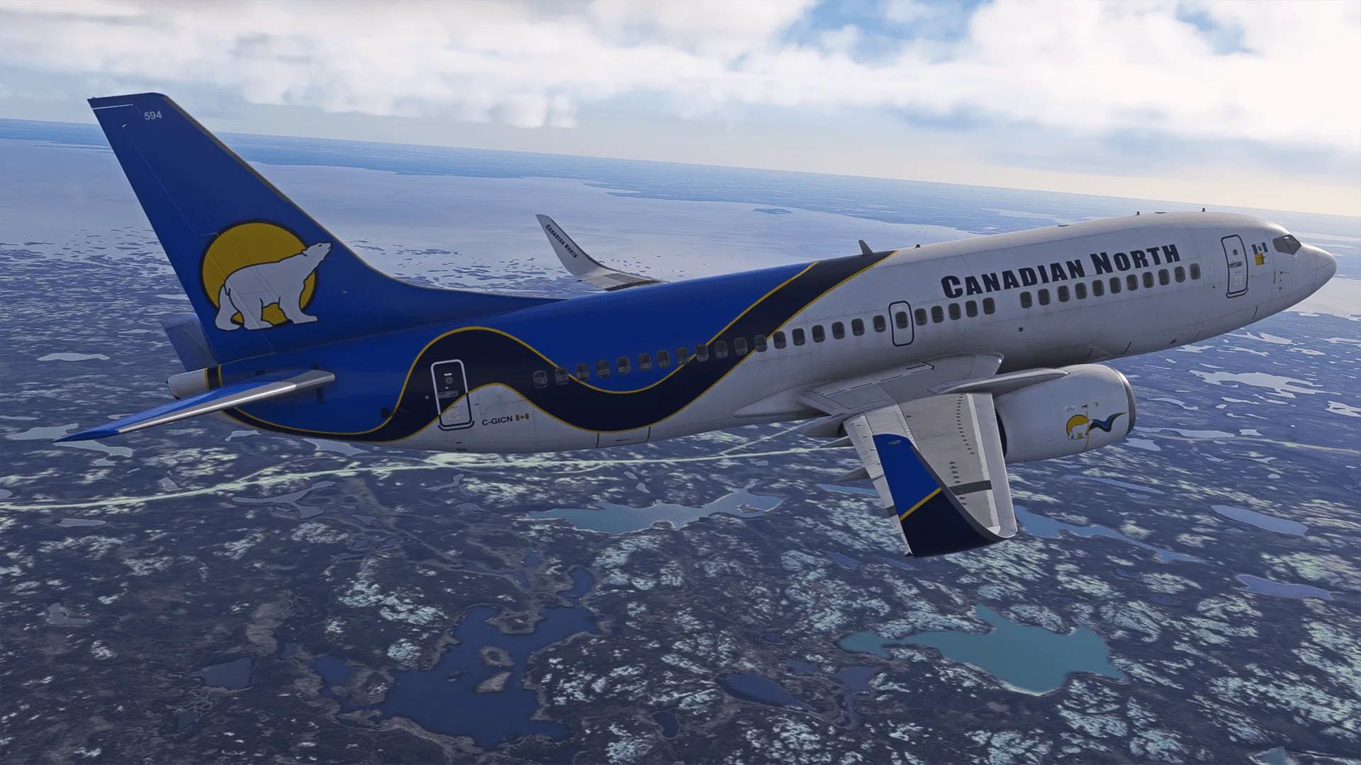 A flight simulation scene: Microsoft Flight Simulator Boeing 737-300