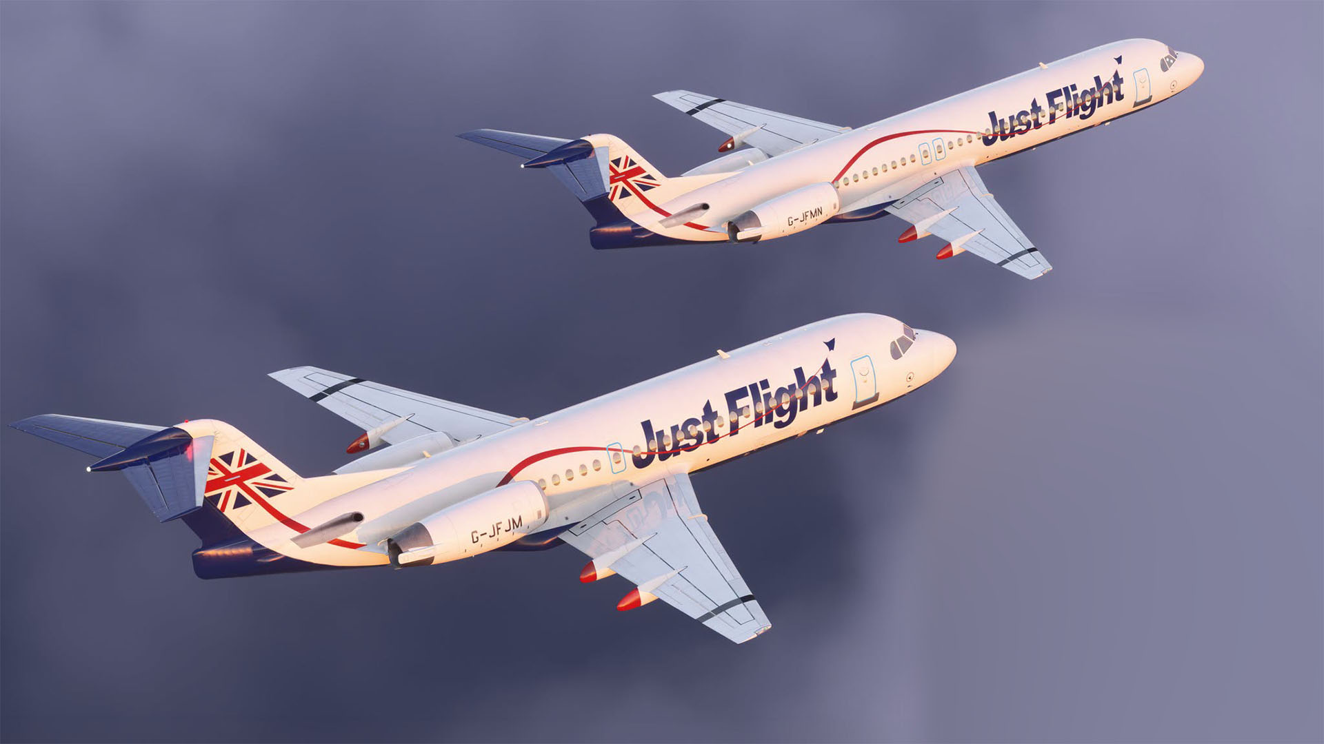 A flight simulation scene: Microsoft Flight Simulator Fokker F70 and F100