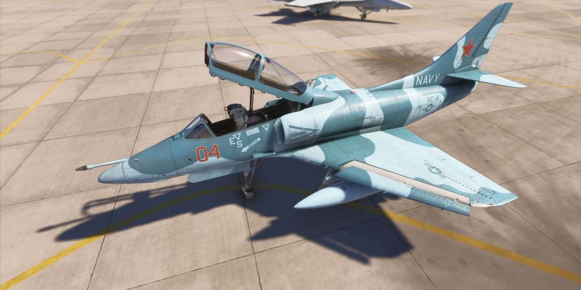 A flight simulation scene: Microsoft Flight Simulator 2024 TA-4J Skyhawk