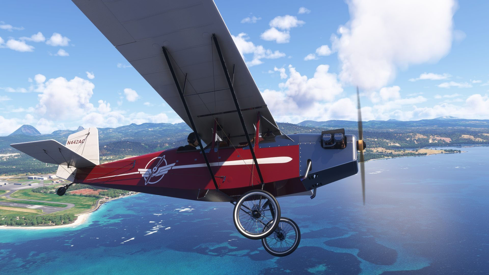 a flight simulation scene: Microsoft Flight Simulator Pietenpol Air Camper