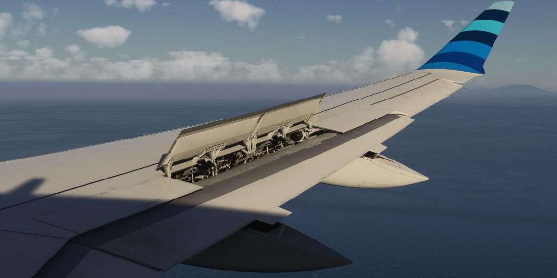 A flight simulation scene: Microsoft Flight Simulator a220