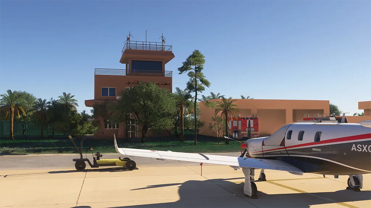 A flight simulation scene: Microsoft Flight Simulator Moulay Ali Cherif Airport