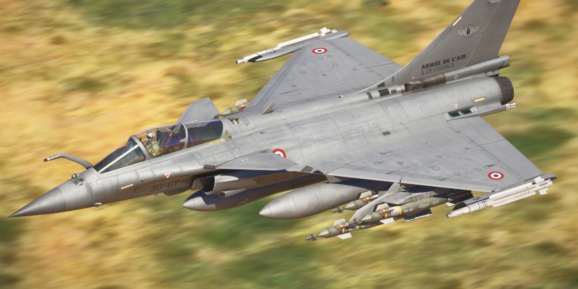 A flight simulation scene: Microsoft Flight Simulator 2024 Dassault Rafale