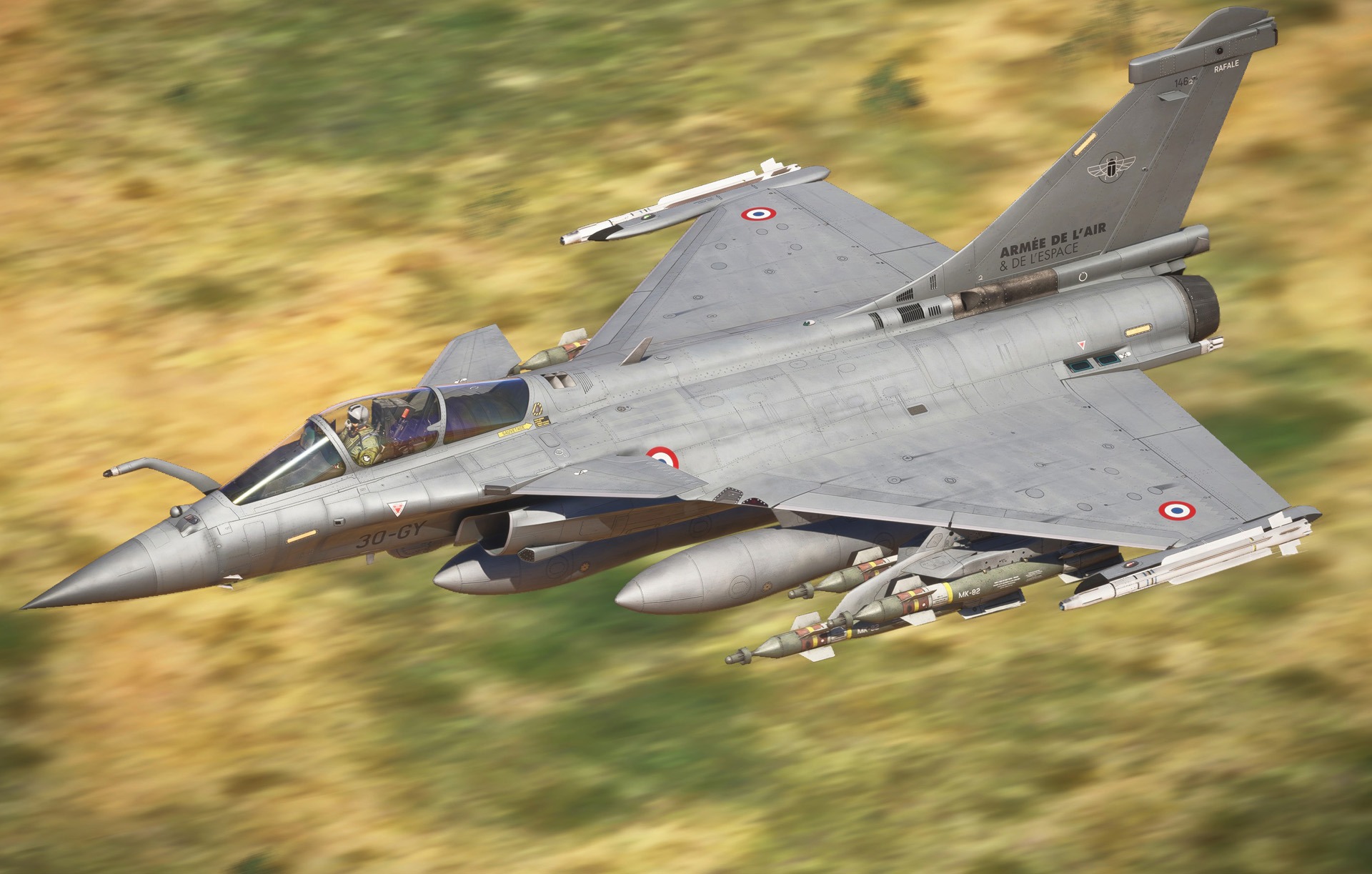 A flight simulation scene: Microsoft Flight Simulator 2024 Dassault Rafale
