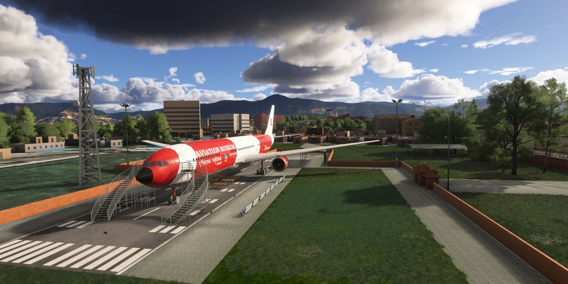 A flight simulation scene: Microsoft Flight Simulator 2024 Kathmandu Airport