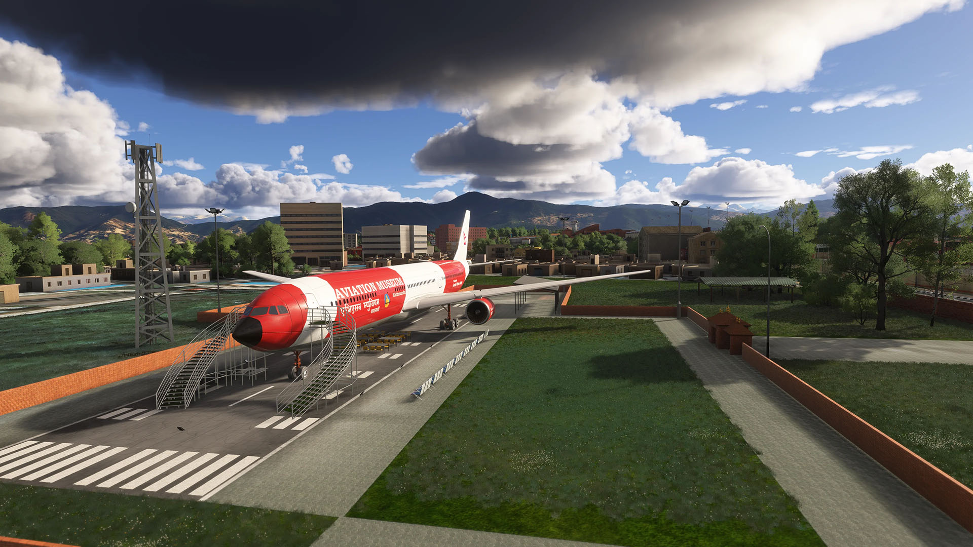 A flight simulation scene: Microsoft Flight Simulator 2024 Kathmandu Airport