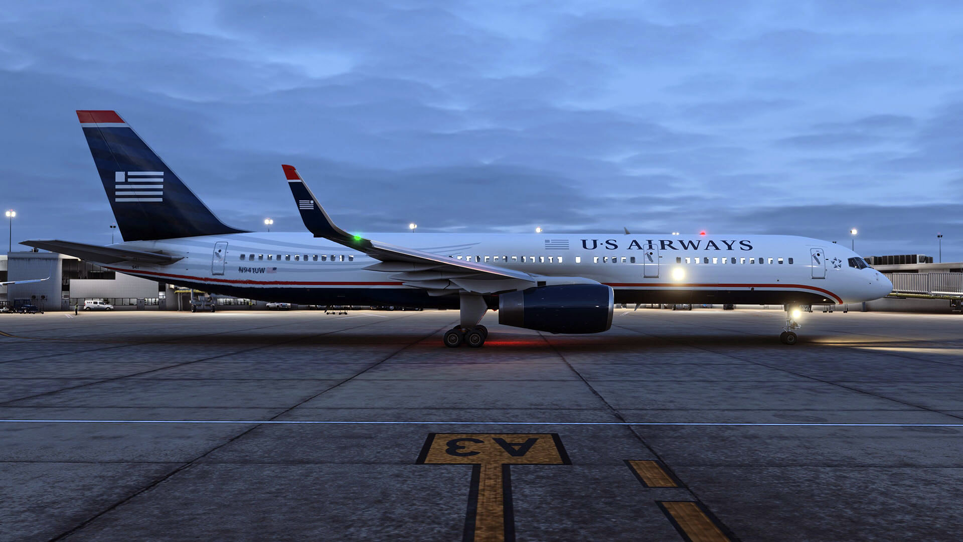 A flight simulation scene: Microsoft Flight Simulator 757