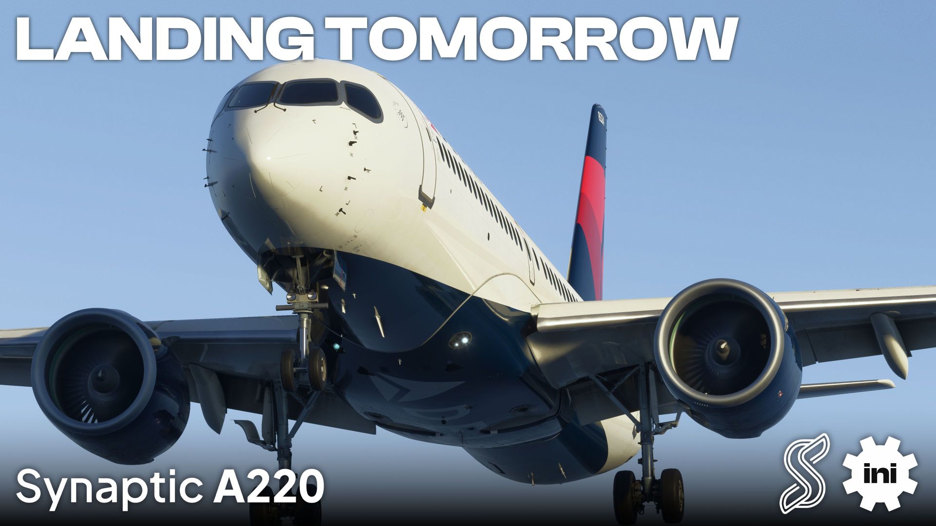 A flight simulation scene: Microsoft Flight Simulator A220