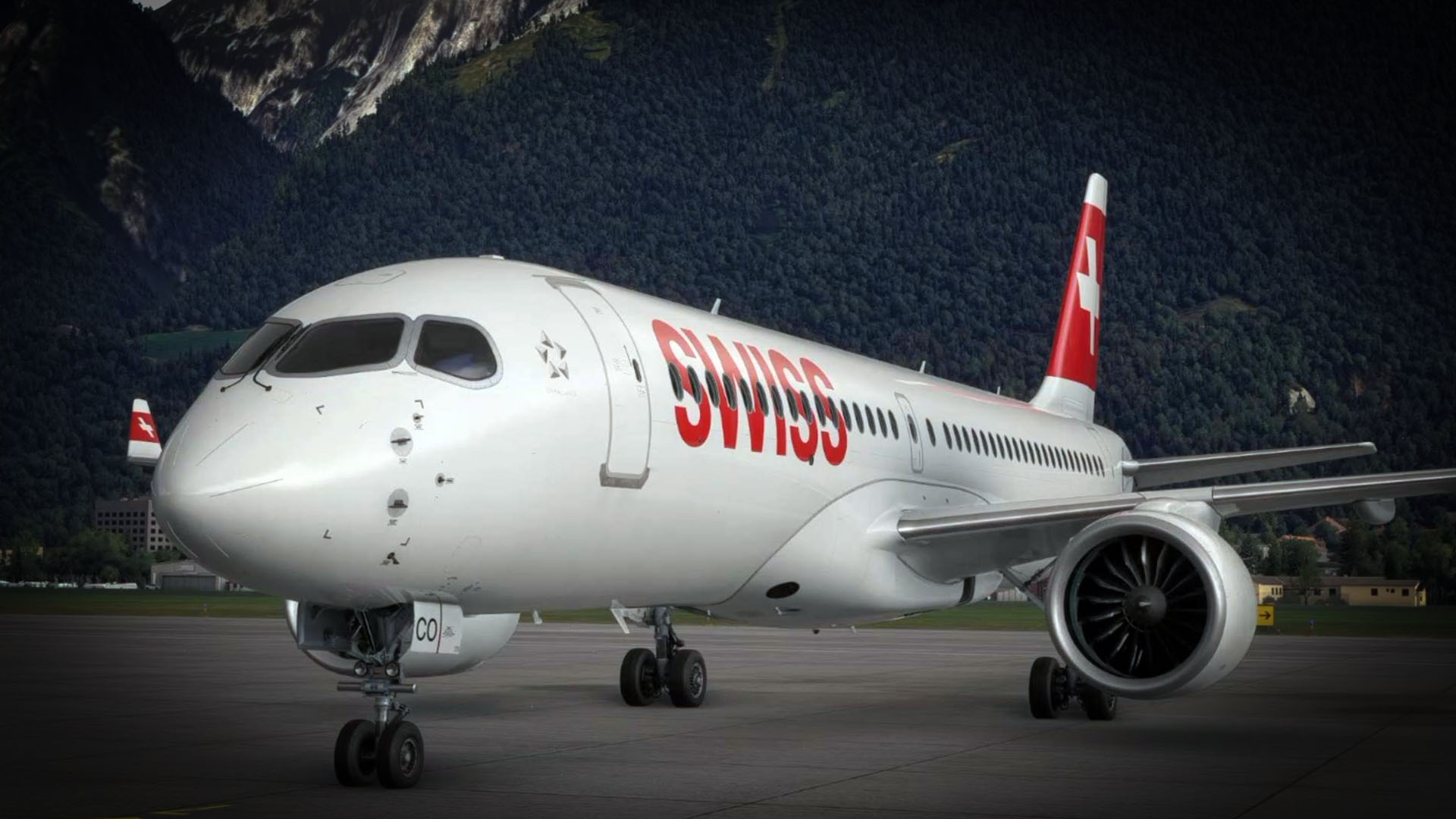 A flight simulation scene: Microsoft Flight Simulator Airbus A220