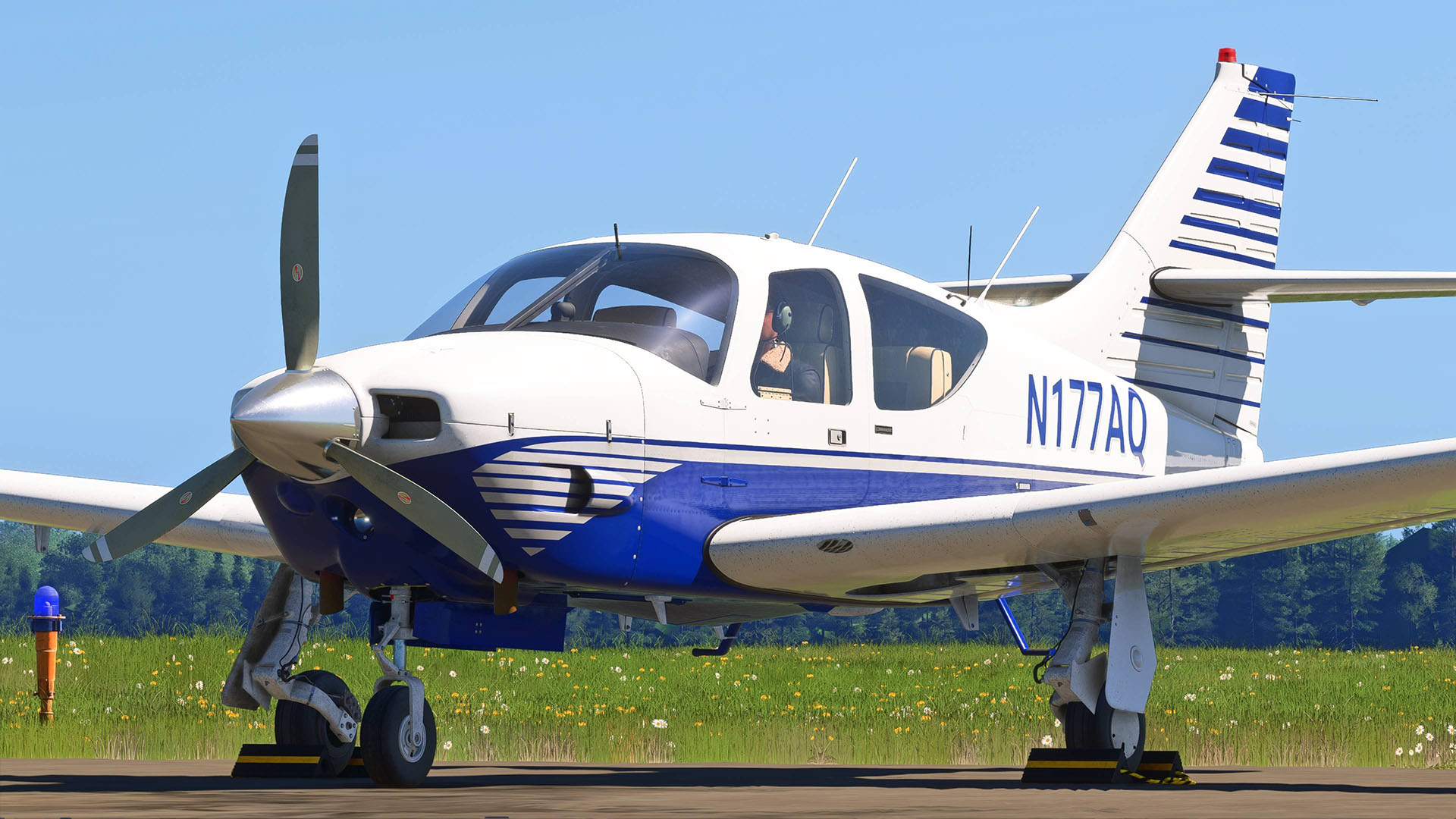 A flight simulation scene: Microsoft Flight Simulator Rockwell Commander 114