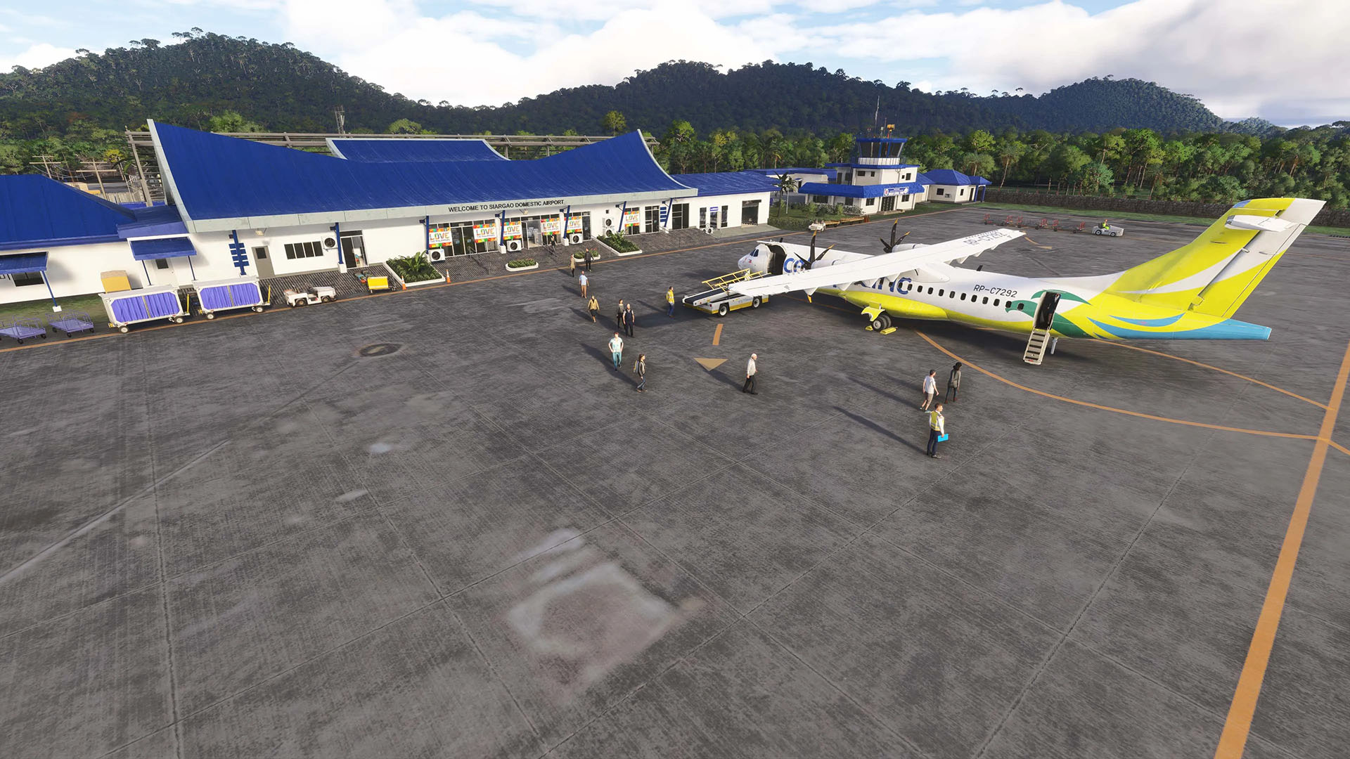 A flight simulation scene: Microsoft Flight Simulator Siargao Airport