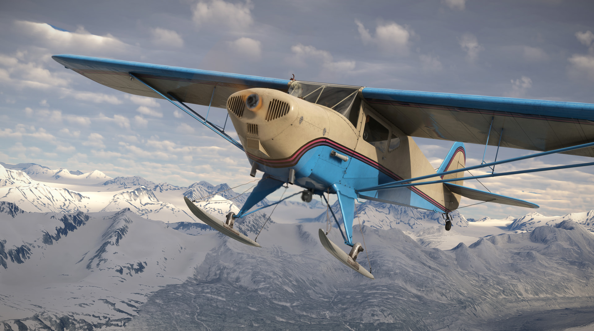 A flight simulation scene: Microsoft Flight Simulator Taylorcraft BC-12