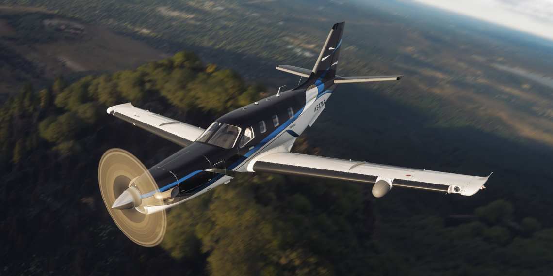 A flight simulation scene: MSFS 2024 Black Square TBM 850 Precision Audio Pack