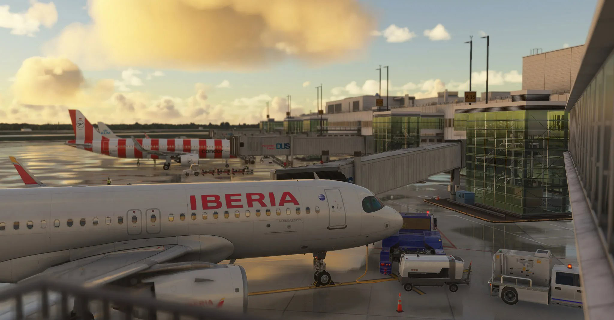 A flight simulation scene: Microsoft Flight SImulator 2024 Dusseldorf