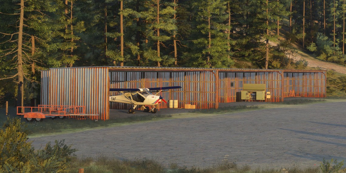 A flight simulation scene: Microsoft Flight Simulator 2024 Lost Landings California Pack 1