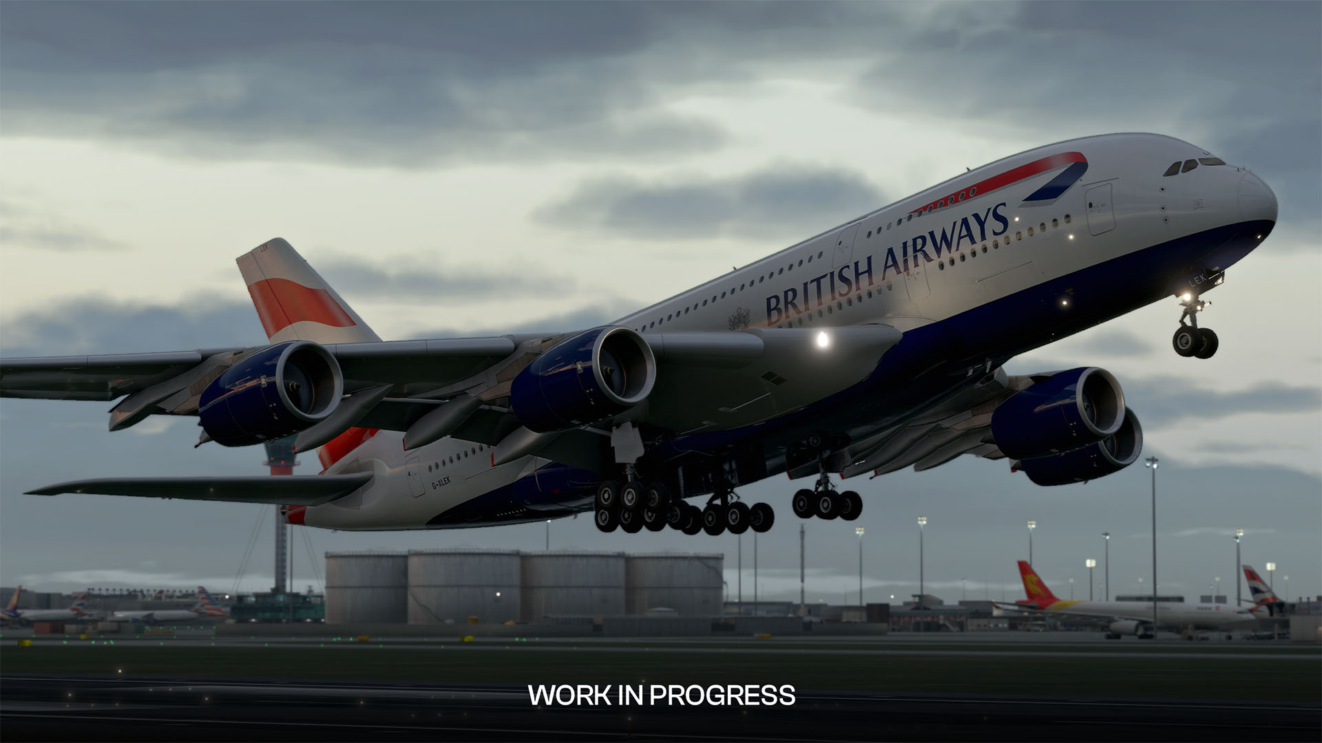 A flight simulation scene: Microsoft Flight Simulator Airbus A380