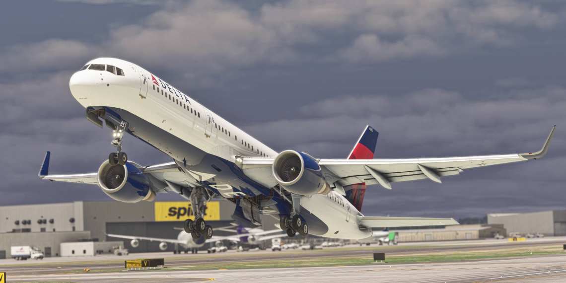 A flight simulation scene: Microsoft Flight Simulator Boeing 757