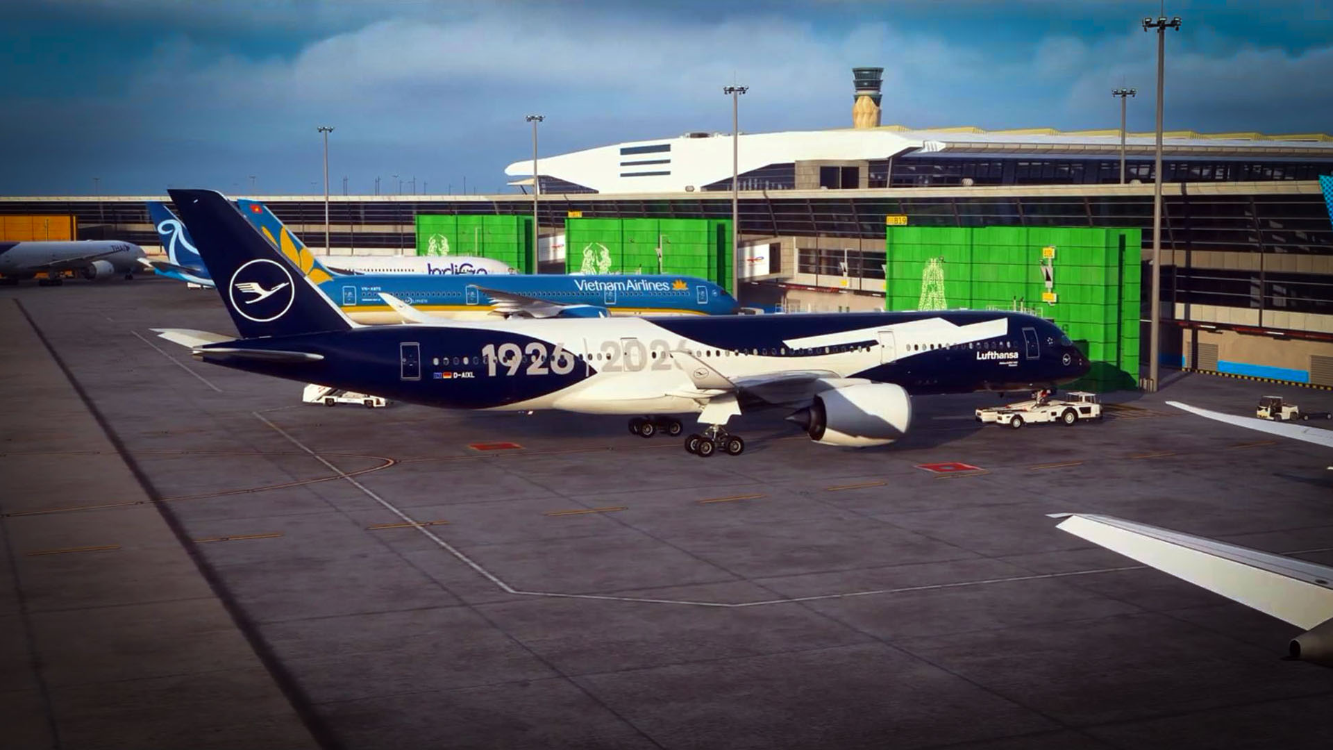 A flight simulation scene: Microsoft Flight Simulator Delhi