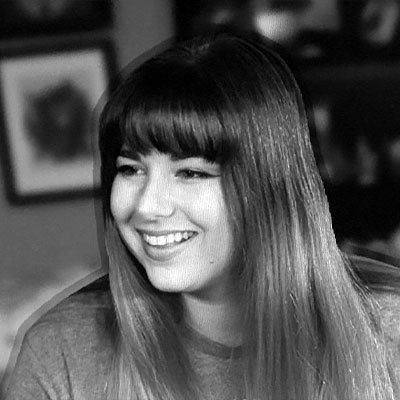 A black and white picture of Rebecca Stone