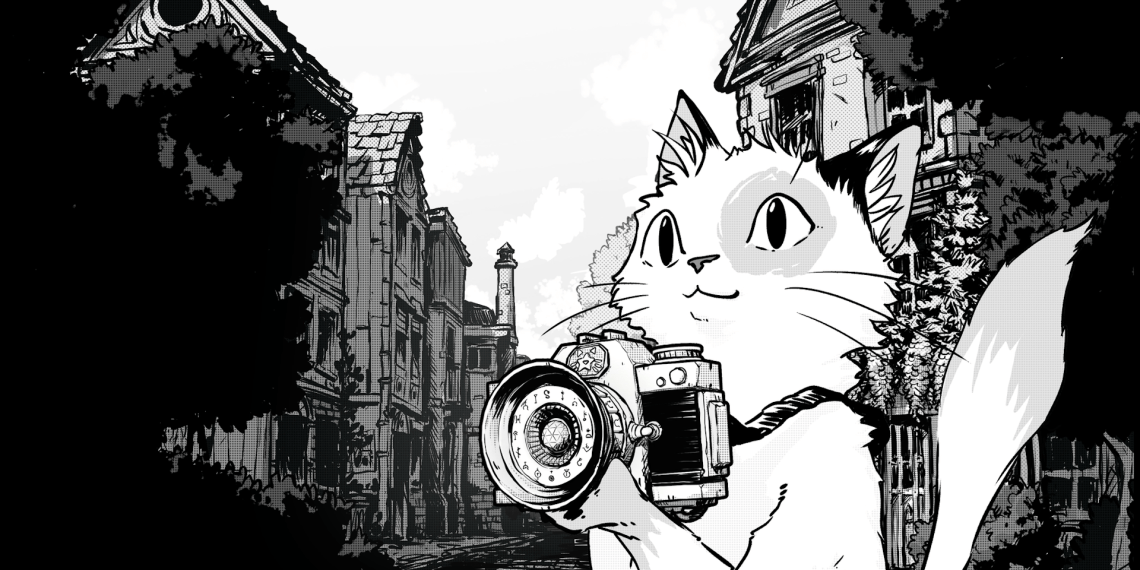 cat me if you can key art of cat holding a camera