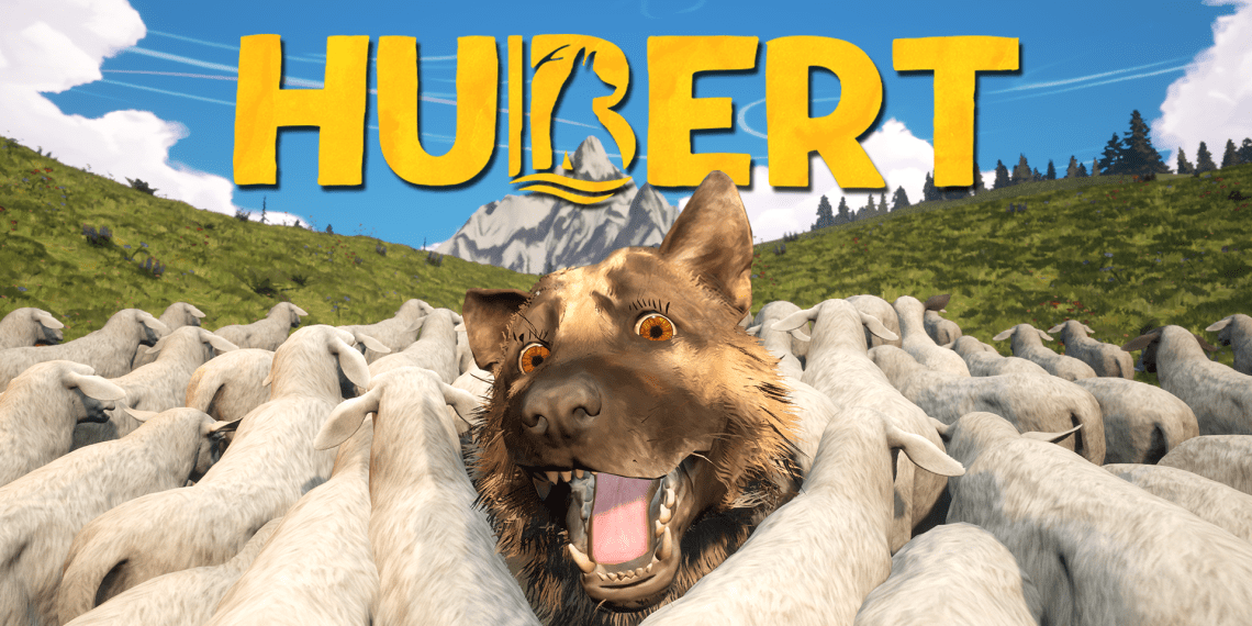 hubert key art with shepherd dog among sheep flock