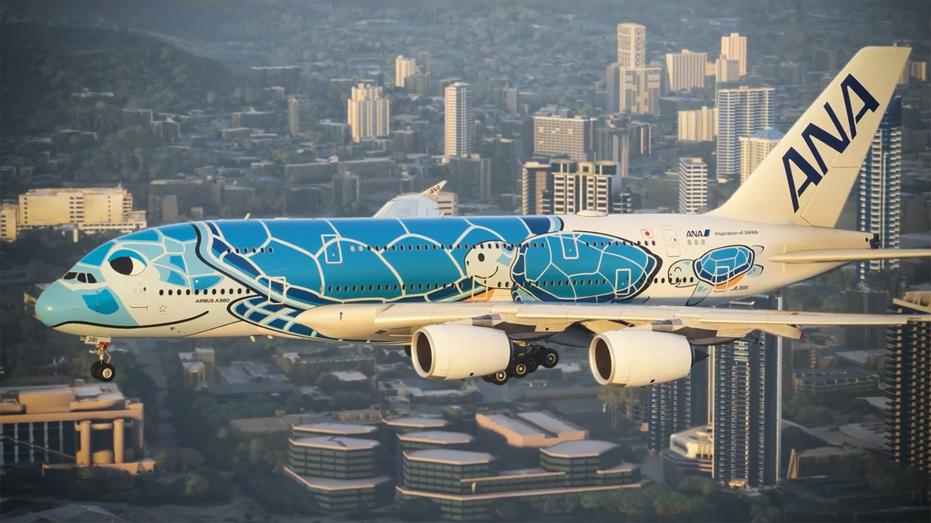 A flight simulation scene: Microsoft Flight Simulator 2024 A380