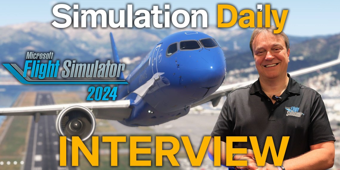 Microsoft Flight Simulator 2024 Interview Gamescom 2026 Featured Image with ITA Airways Airbus A220 taking off from Genoa Airport and Jorg Neumann smiling