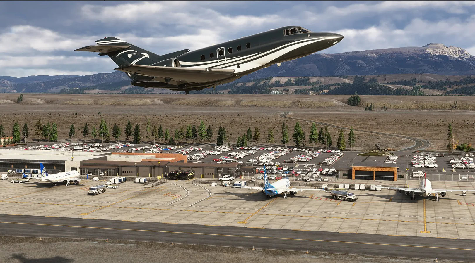 a flight simulation scene: Microsoft Flight Simulator 2024 Jackson Hole