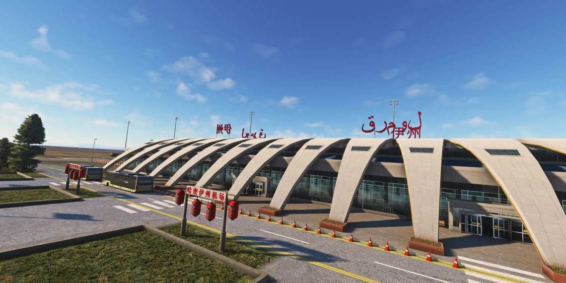 A flight simulation scene: Microsoft Flight Simulator Hami Yizhou Airport