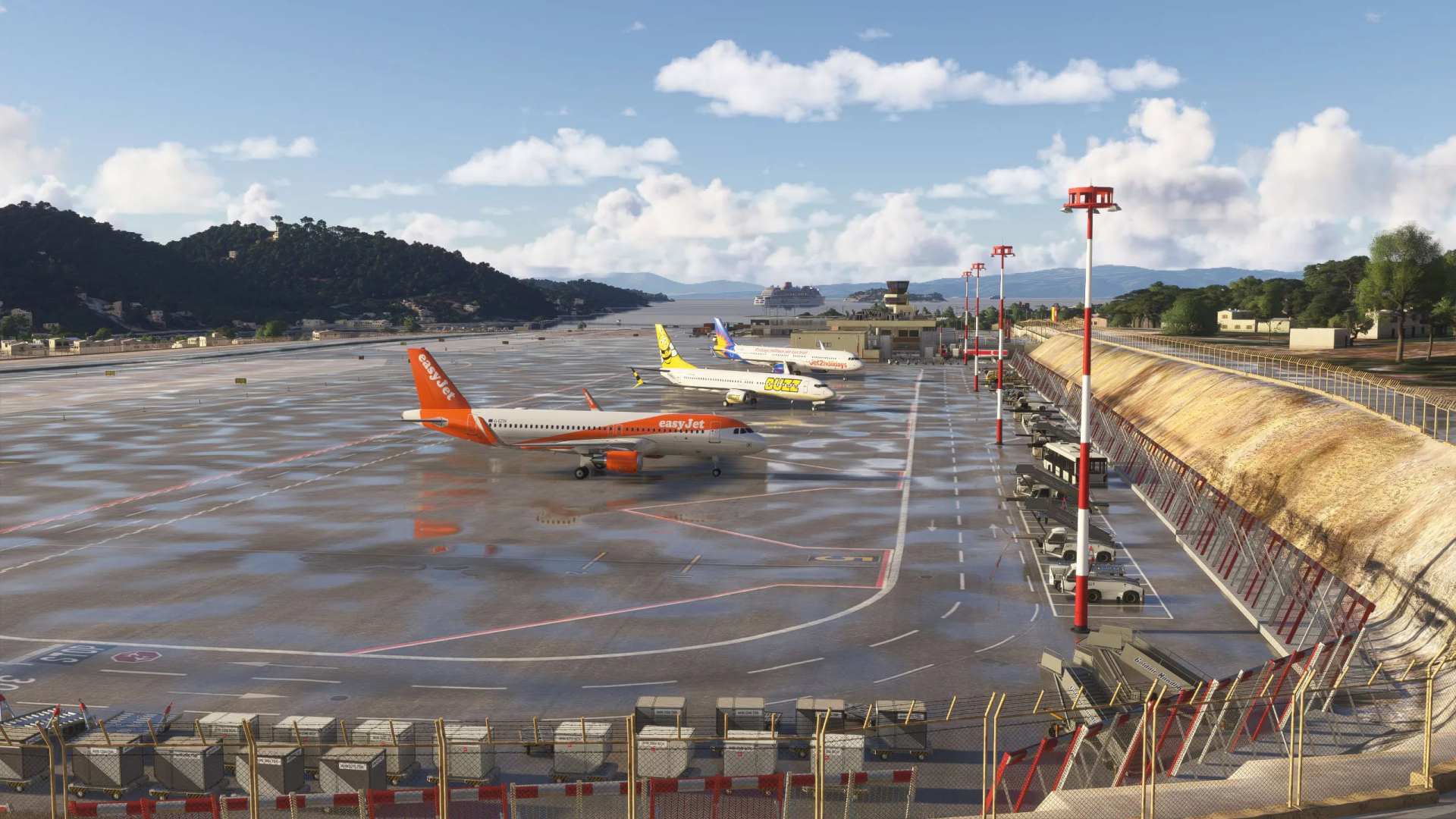 A flight siulation scene: Microsoft Flight Simulator Skiathos