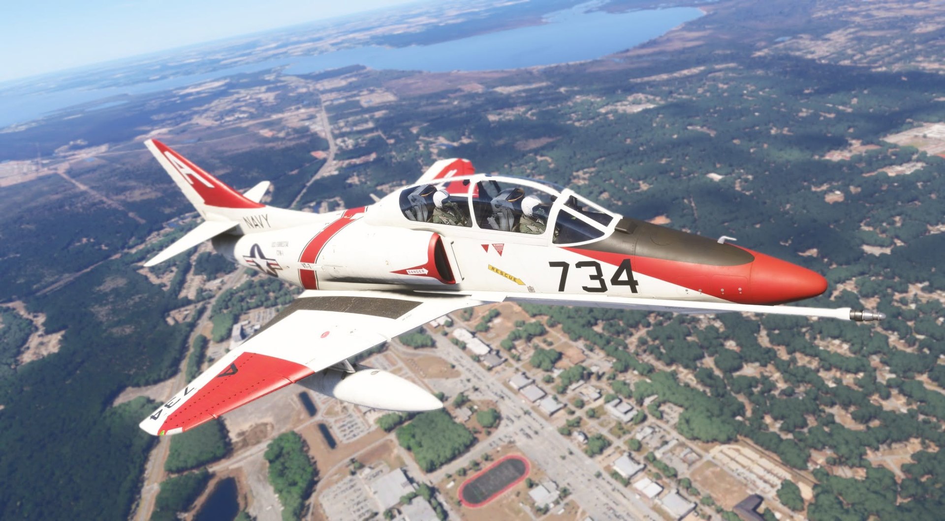 A flight simulation scene: Microsoft Flight Simulator Skyhawk
