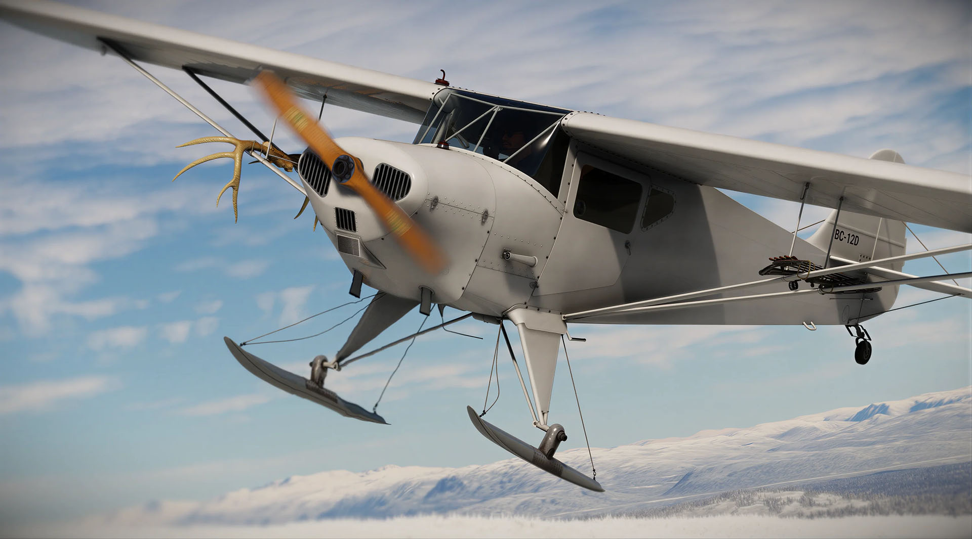 A flight simulation scene: Microsoft Flight Simulator Taylorcraft