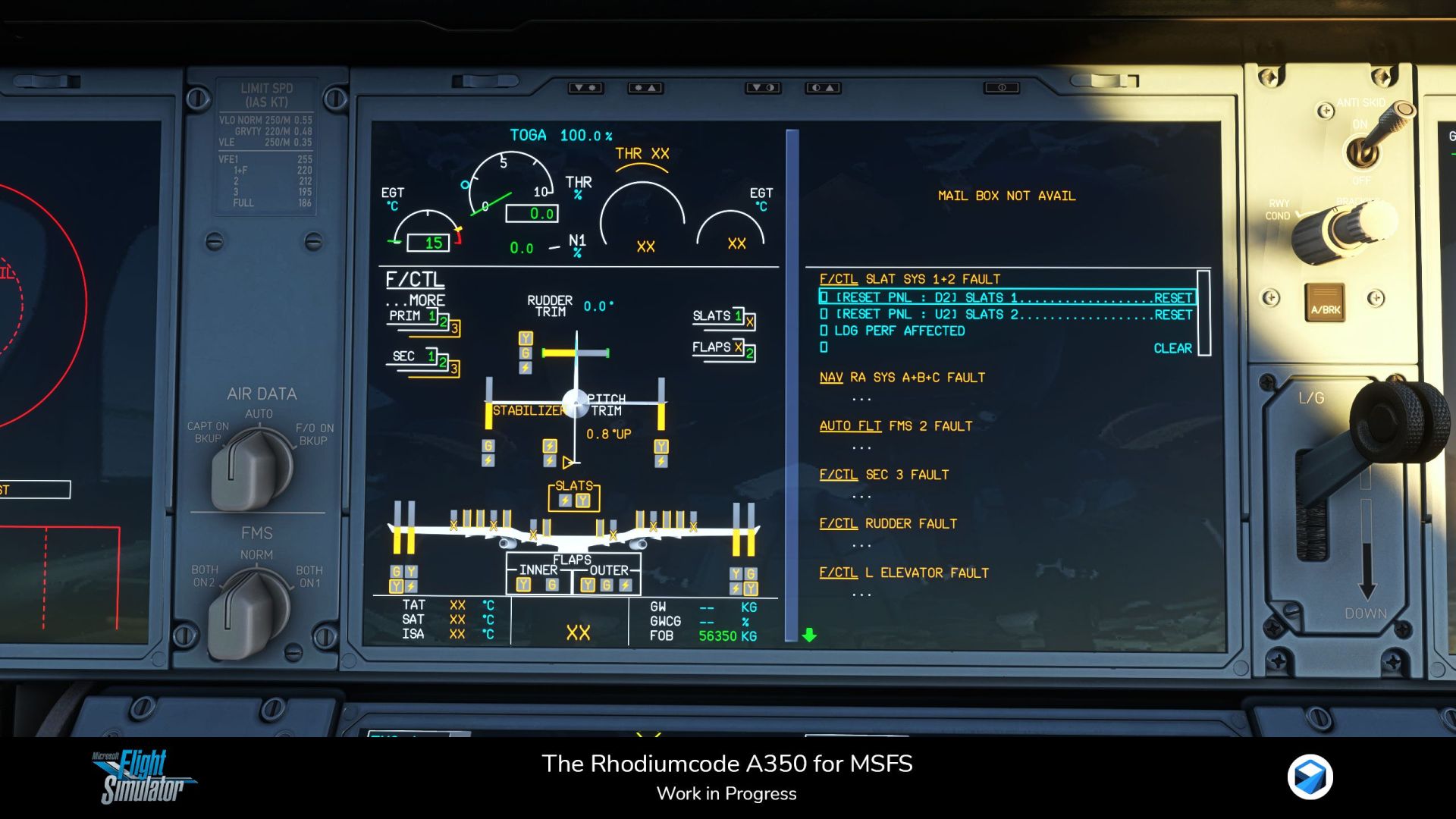 A flight simulation scene: Rhodiumcode A350 for Microsoft Flight Simulator