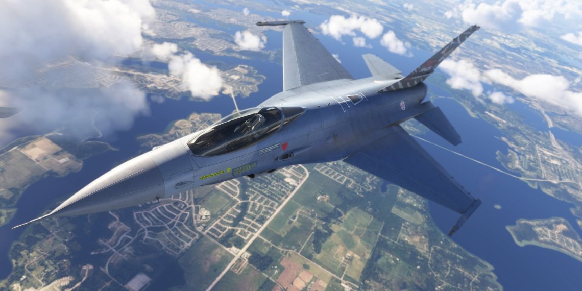 A flight Simulation scene: Microsoft Flight Simulator F16