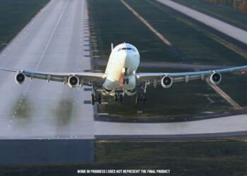 Airbus A340 taking off from Aerosoft Frankfurt